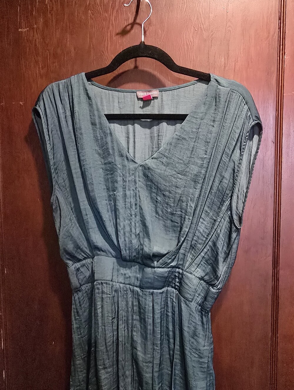 Vince Camuto Teal Pleated V-Neck Top